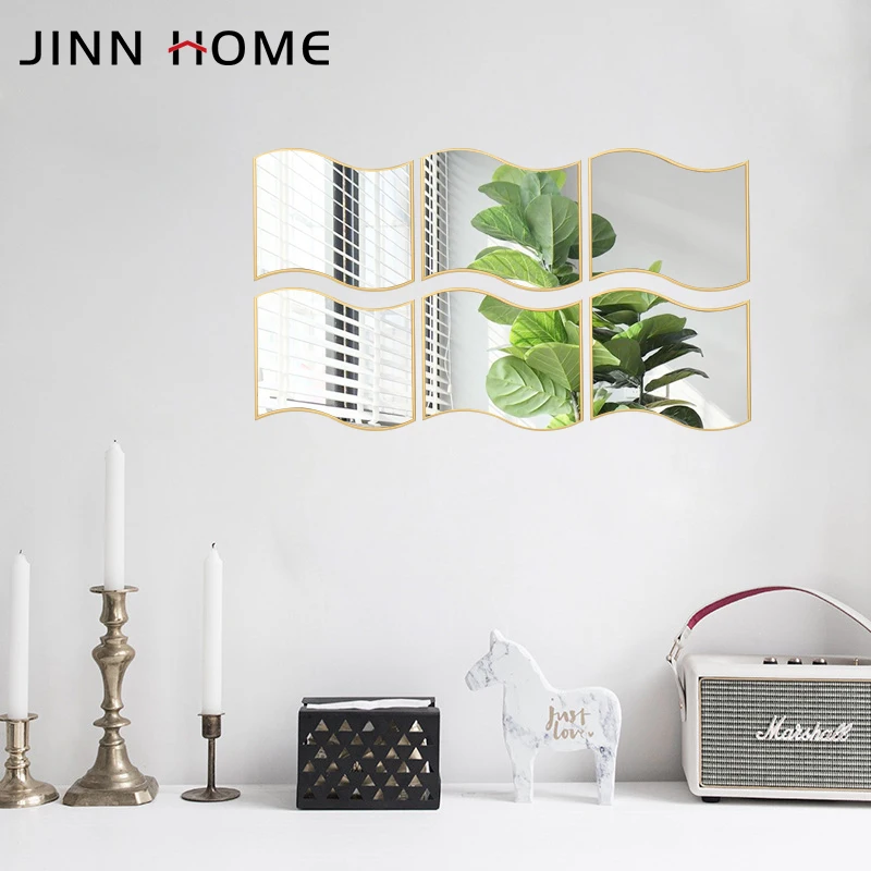 Modern Wavy Shape DIY Self-Adhesive Glass Mirror Wall Art Sticker Decorative for Living Room