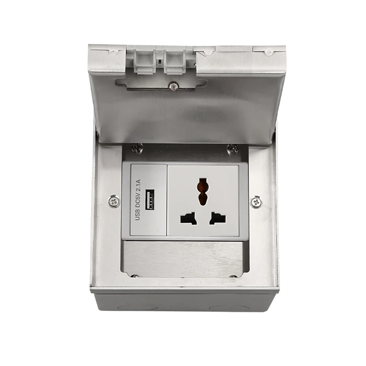 ZDR-110B Recessed Single UK British Floor Socket Stainless Steel Data Cat6 Junction Box Electrical Outlet Hidden Floor Box
