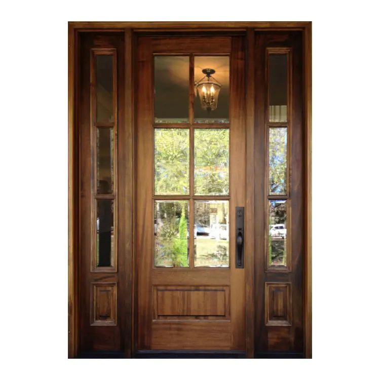 Prettywood Traditional Exterior Single French Style Designs Solid Wooden Home Front Door With Sidelites supplier