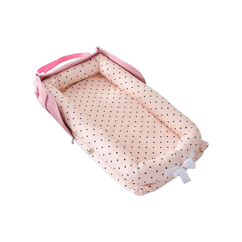 Baby Kids Room Bassinet for Bed Sleeping Cribs Lounger Cushion  Pink Wave 