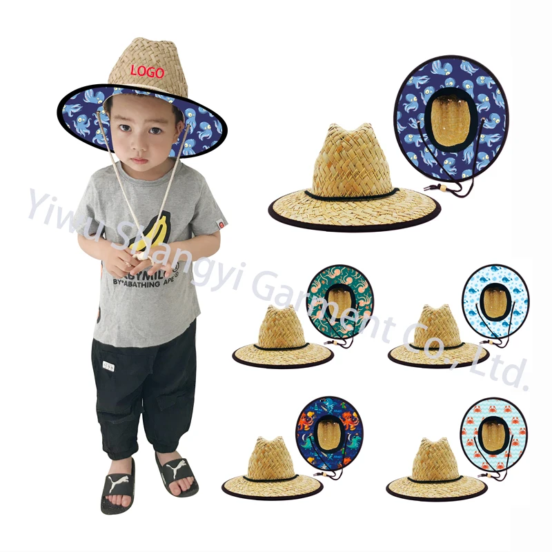 Sun Protection Custom Straw Lifeguard Hat Cute Octopus Wide Brim Hat Toddler Stylish Hats