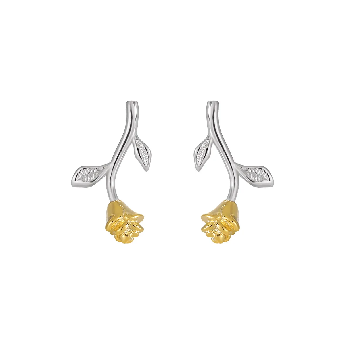 Small Original Design, Retro Temperament, Light Luxury, High-end Color Separation, Electroplated Rose S925 Pure Silver Earrings