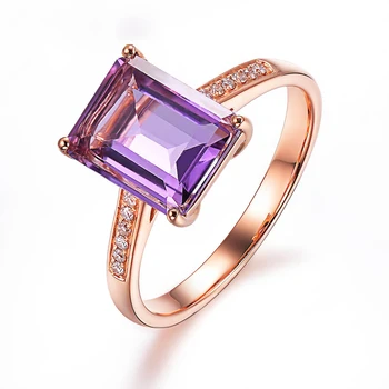 Hot Sale 925 Sterling Silver Jewelry 5A CZ Rings Rose Plated Emerald Cut Amethyst Engagement Rings