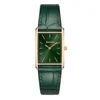 green leather square watch