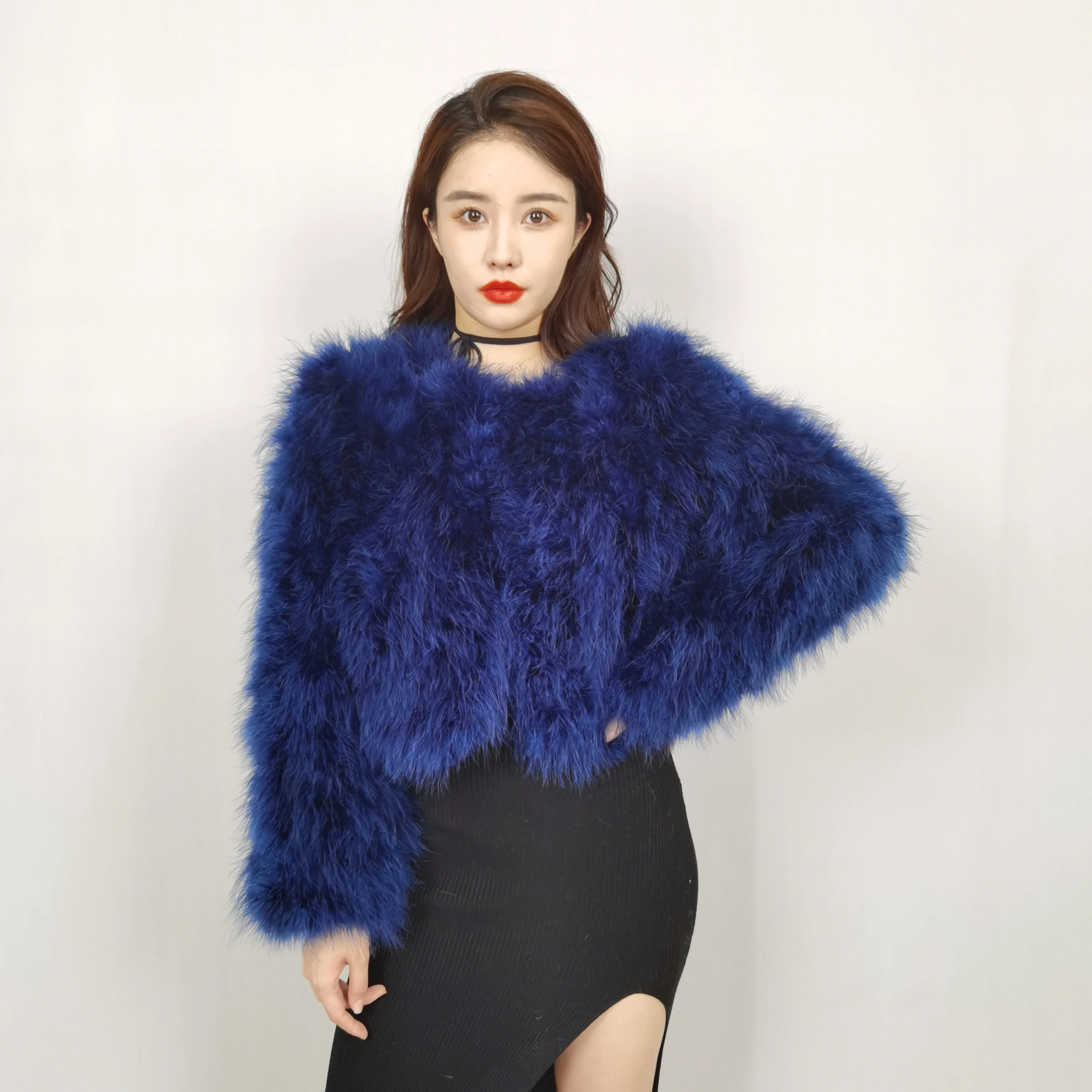 Custom Winter Warm Ostrich Feather Jacket Women Real Turkey Feather Coat Plus Size Women's Top Jacket