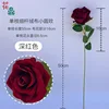 Rosa pequeña, redonda, de tallo único, delgada y aterciopelada, de color rojo intenso.