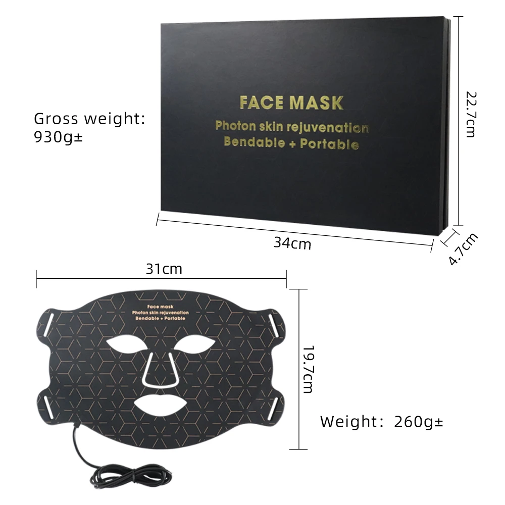 Professional Led Light Therapy Facial Mask Black Led Red Light Therapy