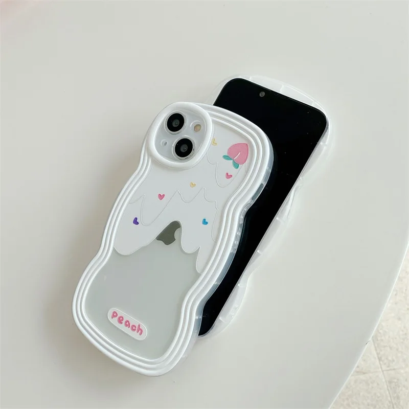 Korea Hot Sale Beautiful Summer Ice Cream Phone Case for iPhone 14 13 12 11 Pro Max X XR XS Cute Girly Wavy Edge Cover
