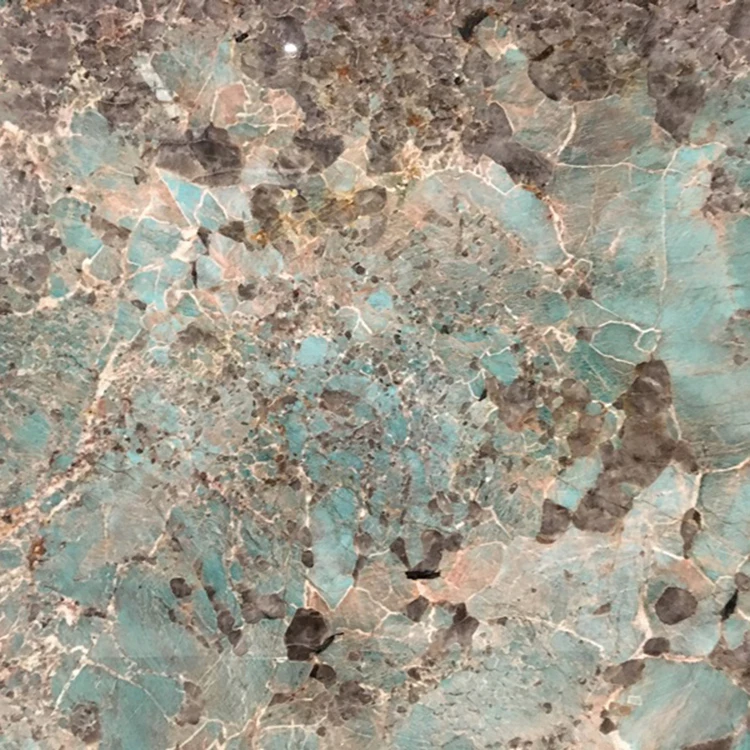 Polished amazonite granite slab