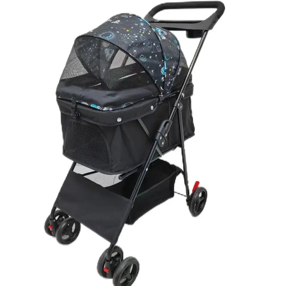 Mesh Skylight Stroller for Small to Large Pets Foldable Cart With 4 Wheels and Cosy Handle Dog Strollers Pet Trolley