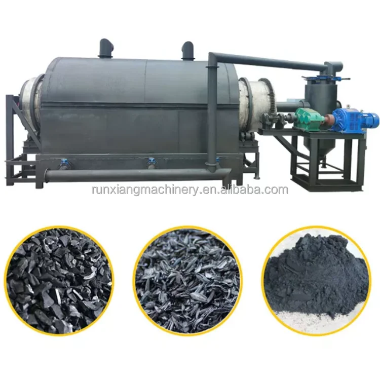 Hot Air Flow Continuous Rotary Biochar Pyrolysis Carbonization Stove Bio Carbon Charring Furnace Wood Charcoal Making Machine