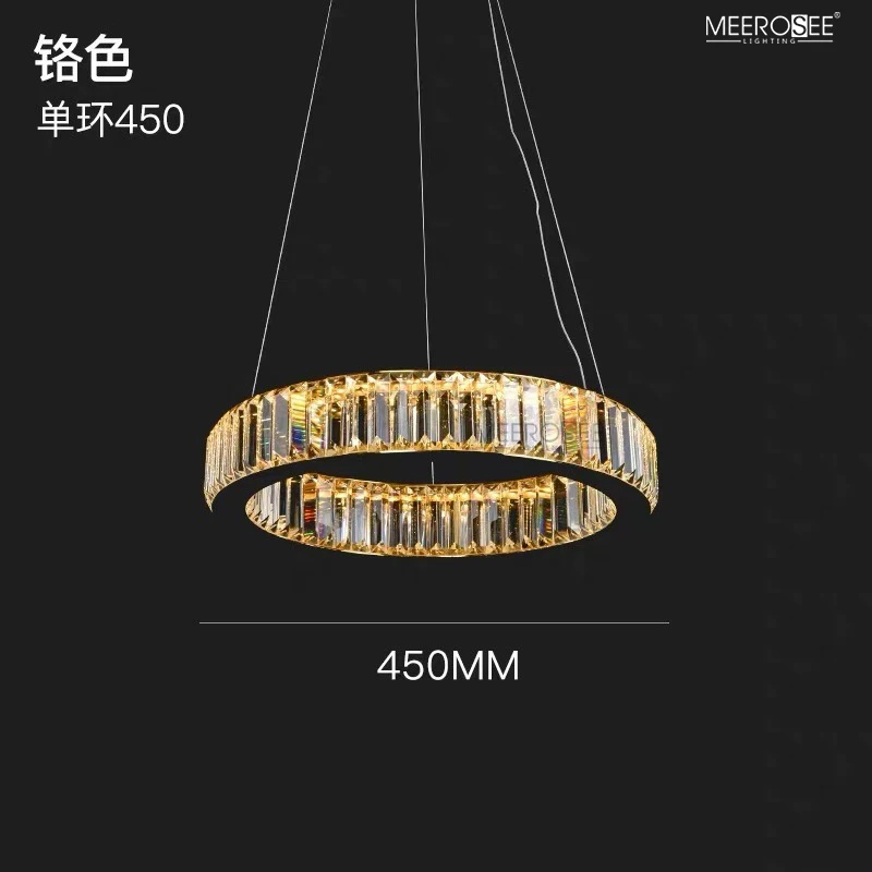 MEEROSEE Crystal Ring Light LED Crystal Circle Pendant Light Stainless steel Round Hanging Light MD86859