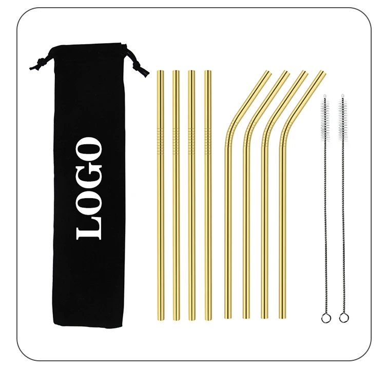 6mm 8mm 12mm fashion custom reusable gold color stainless steel straws