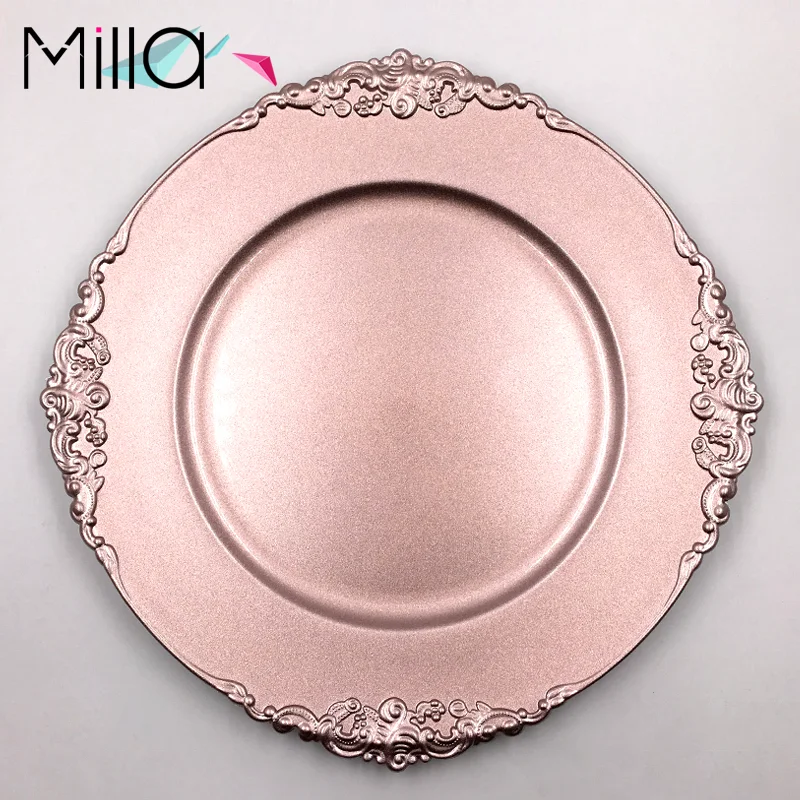 White Gold Disposable Eco-Friendly Plastic Dinner Dishes Plates with Vintage Edge Design Handpainted for Restaurants