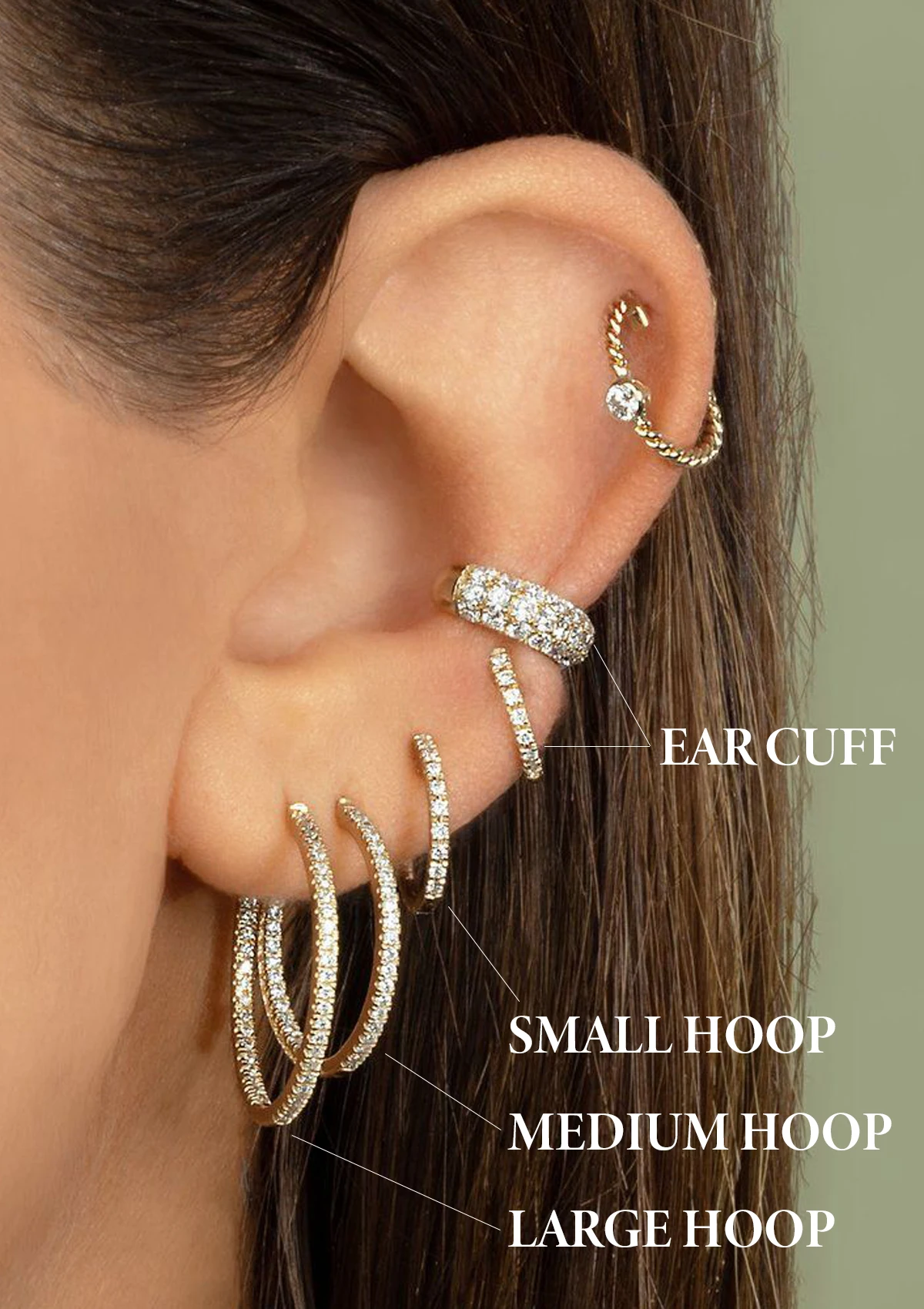 Vlove Popular Diamond Stud Earrings 14k Gold Hip Hop Men's Square Earrings Real Gold Street