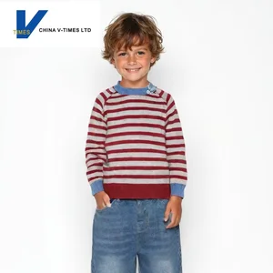 China V-Times Baby Cotton Sweater Button O-Neck Pullover Striped Breathable Autumn Boy Knitted Top 2026 New Spring Autumn Outfit