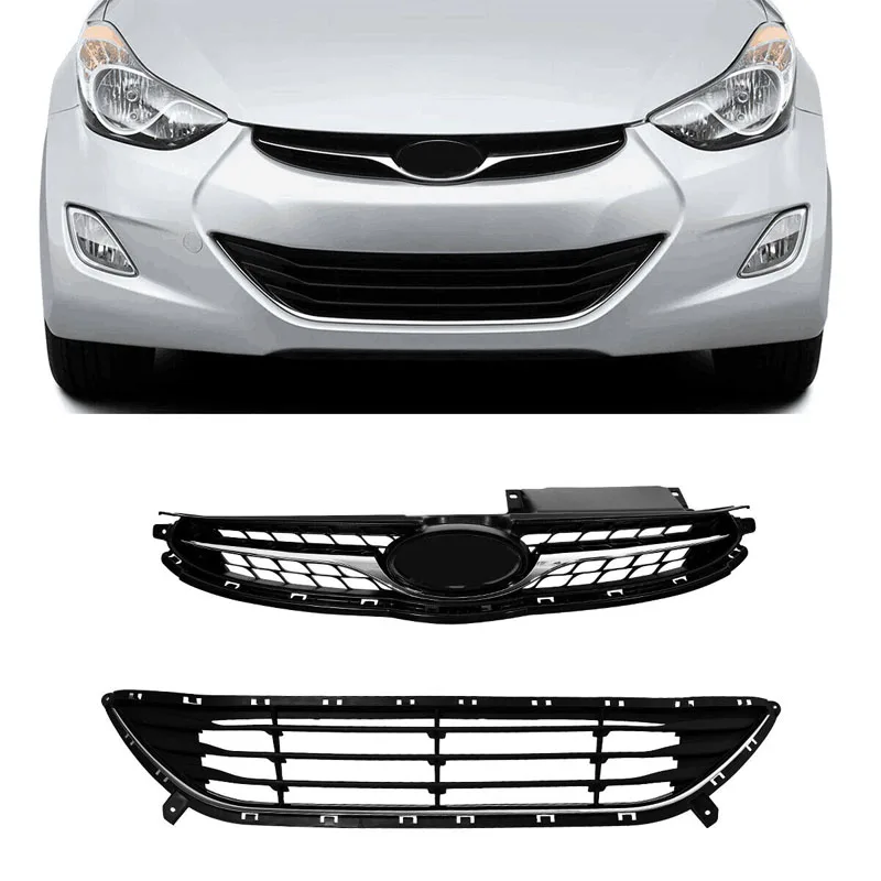 Saivis Body Parts Car Covers Front Upper Grille Chrome & Black Grille Fit for Hyundai Elantra 2011-2013