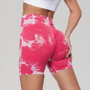 Wholesale Tie-dye Seamless Stretch Yoga Shorts High Quality Quick Dry Breathable High Waist Belly Lift and Hip Lift Exercise