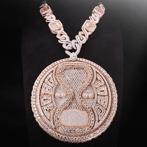 Fine Hip Hop Jewelry logo Round Design Shiny Vvs Moissanite Diamond Silver Letter Pendant Necklace for Men