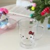 Tazza da caffè in vetro con stampa di gatto e fiocco rosso trasparente