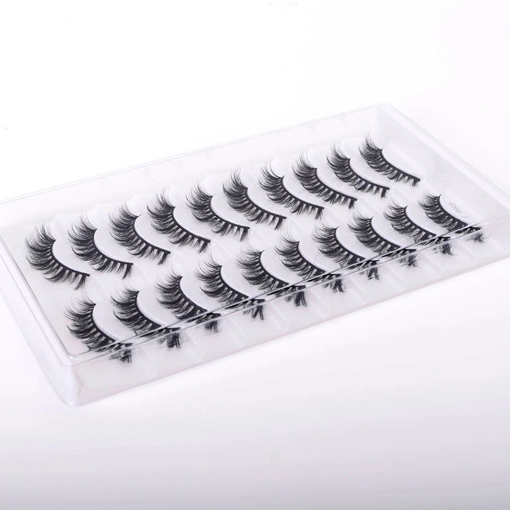Yiernuo 10 Pairs Natural Short Eyelashes 3D Silk Full Strip Wholesale From Qingdao Vendor Factory Best Price in China