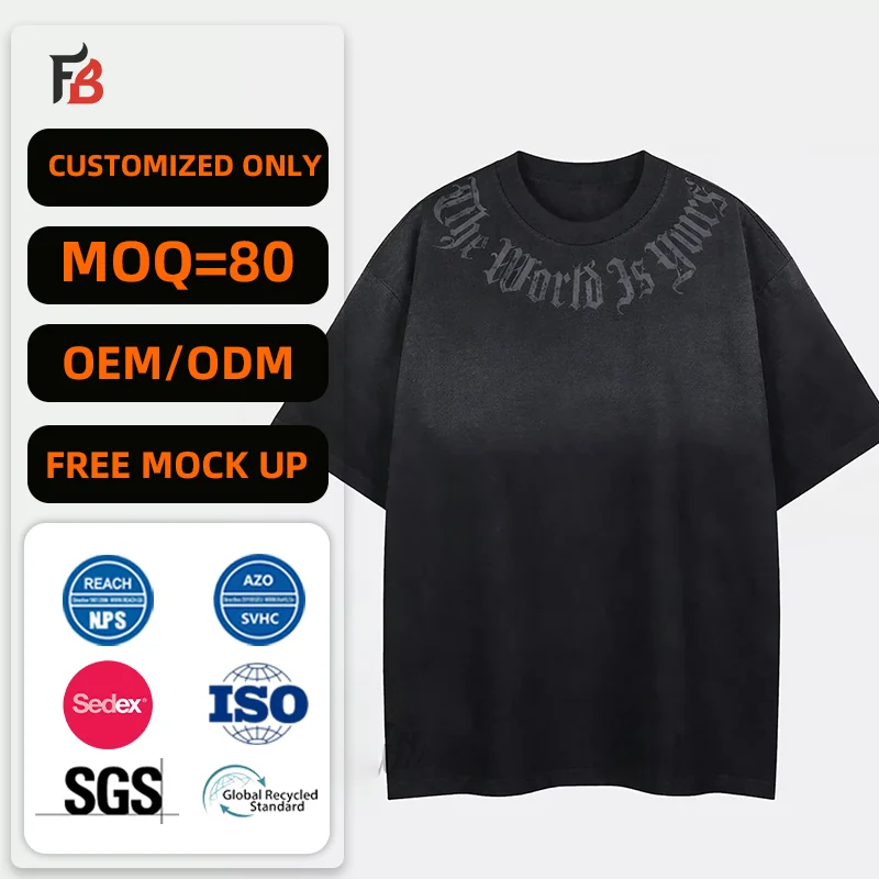 Manufactures Custom 100% Cotton DTG Printing Tee Heavyweight Oversized Boxy Fit Acid Wash T Shirt for Men