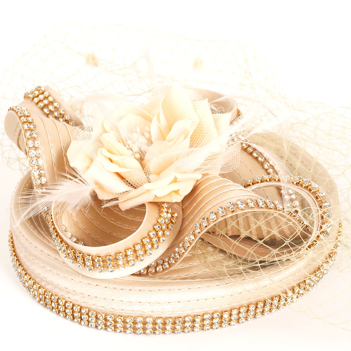 Fascinator Hat With Veil & Feather For Women  Satin Party Wedding Church Headwear Oem