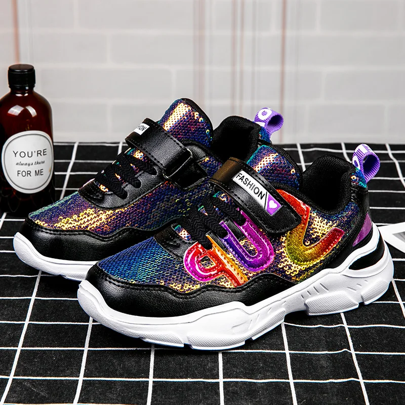 
 Блестящие Детские модные туфли с блестками розовые стильные туфли для девочек кроссовки  