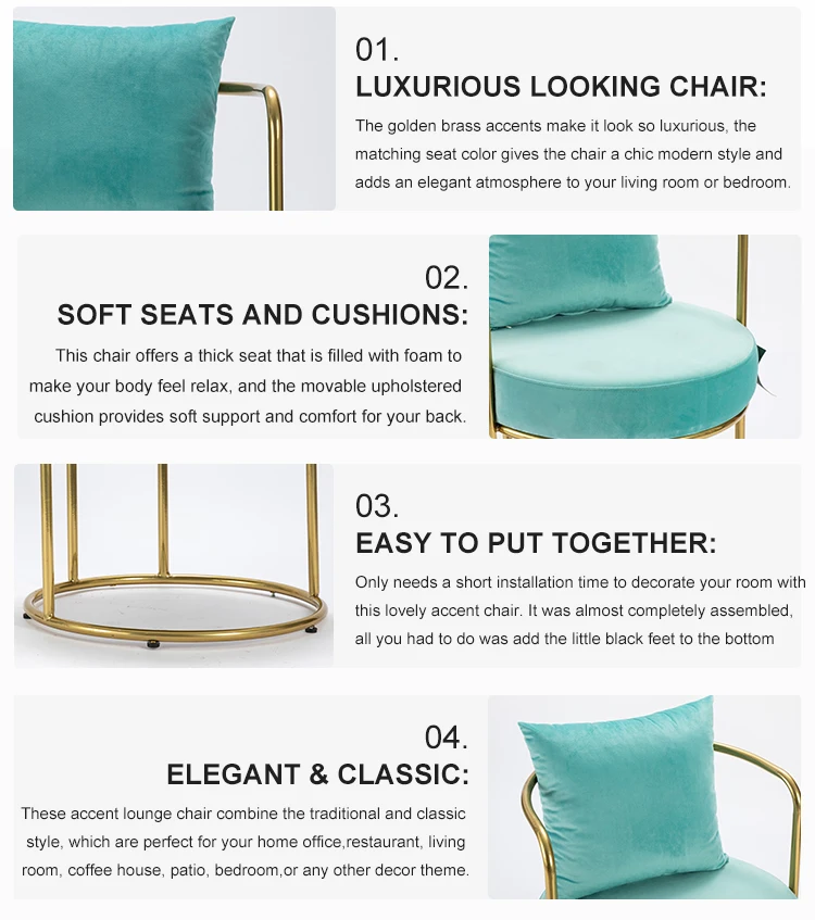 Modern furniture upholstered home velvet mid century metal pink accent chair