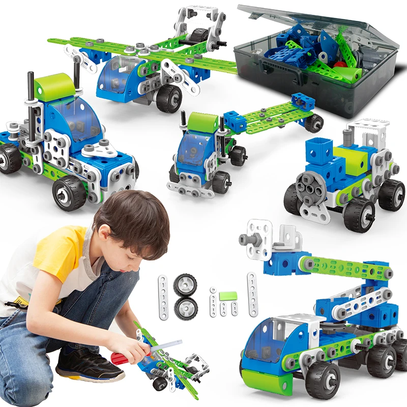 Hanye 175pcs Pull Back DIY Construction Engineering Truck Toy Educational  Kids STEM Building Toys 18-in-1 Erector Sets for Boys