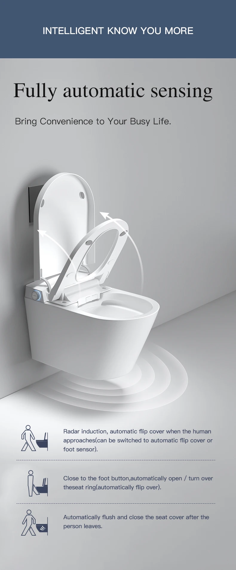 European standard smart wall mounted toilet and water tank bathroom white electric toilet details