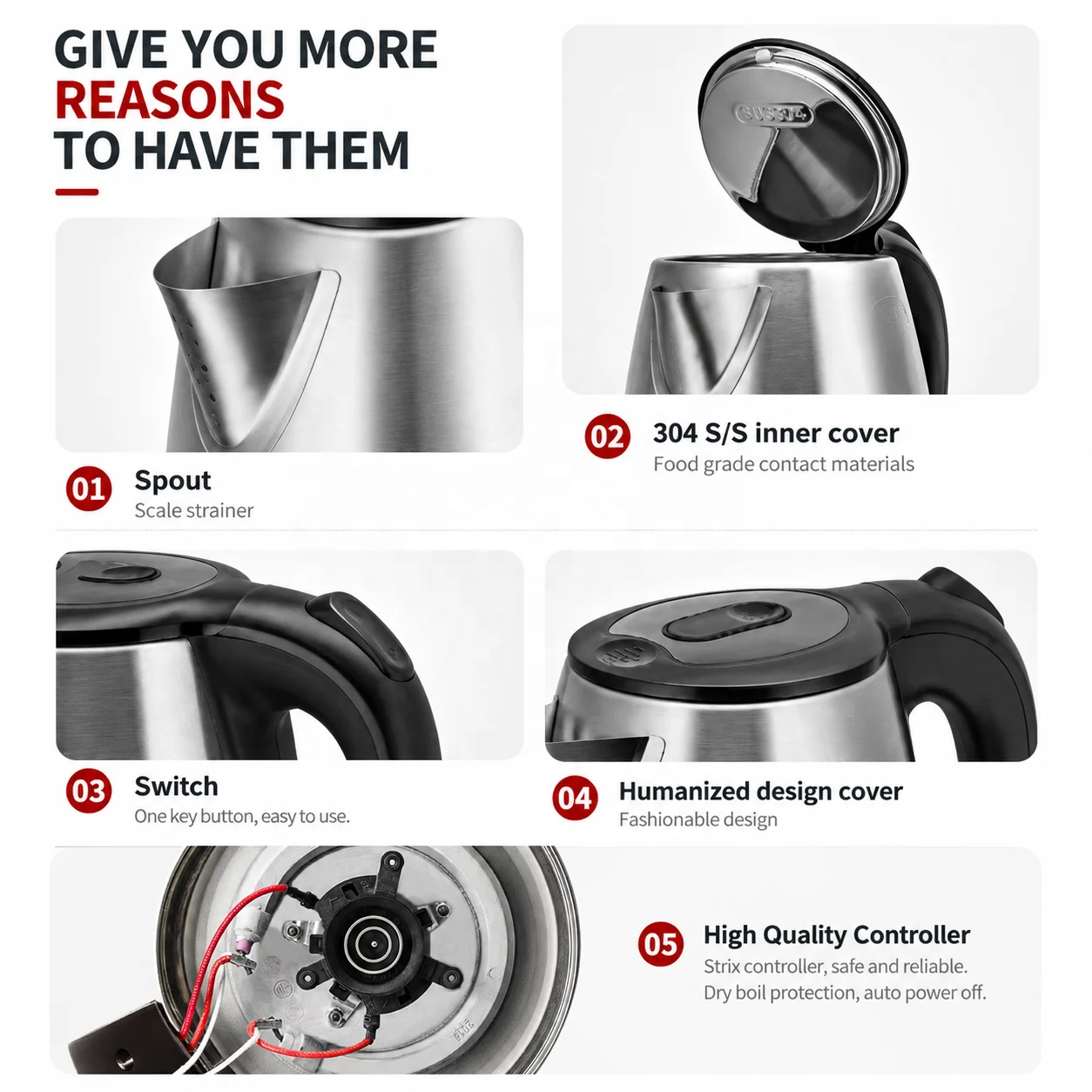 Kitchen Electronic Appliances Induction Heating Water Boiler Black Travel Kettle Electric Small Stainless Steel Electric Kettle
