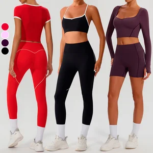 Women's Sports Wear Quick Drying Women 7 Piece Sports Fitness Sets High Elastic Naked Felling Tight-Fitting Gym Fitness Yoga Set