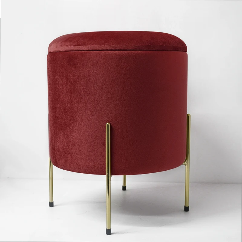 New Sale 2021 Modern Gold Velvet Stools Metal Legs Stool Velvet Ottoman Round Gold Metal Chairs Indoor Home Luxury Foot Step