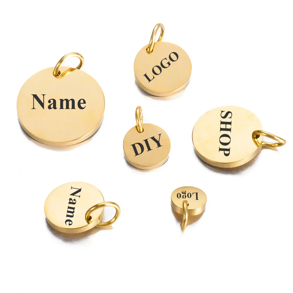 12 mm Custom Mechanical Engraved Logo, Double Hole Round, Custom Jewelry Tag, Round Disc, Custom Logo Charm, online Metal Jewelry Tags, Brass Tags,