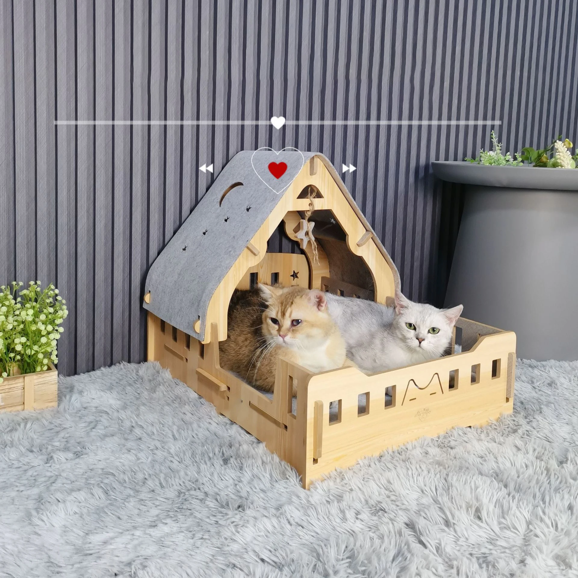 Oem Custom Wooden Pet Furniture Assemble Cat Tree Cave Lounge House Mdf