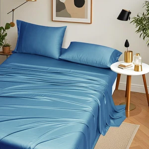 Luxury 100% Bamboo Fabric Bedding Set Comfortable and Breathable Dark Blue Color Available for Wholesale
