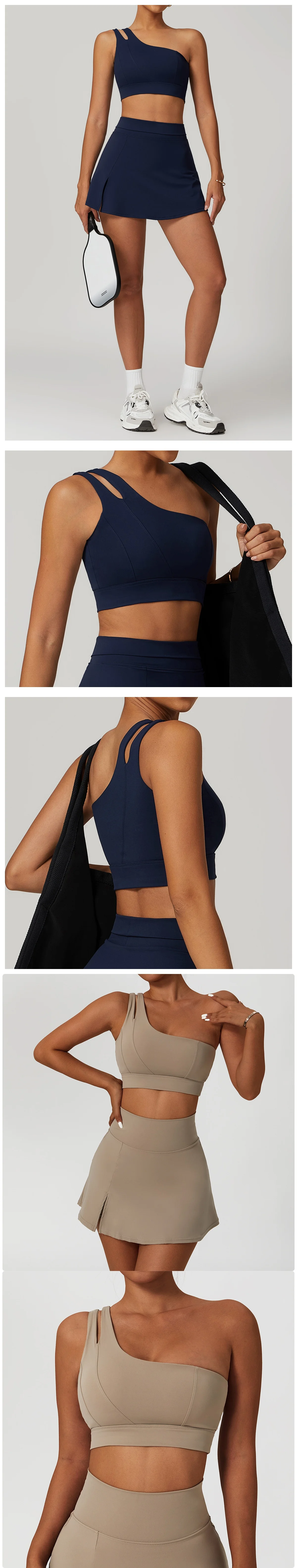 Ladies Customized Logo Sportswear irregular one-shoulder strap yoga bra Women's Summer fitness bra breathable yoga Gym Wear factory