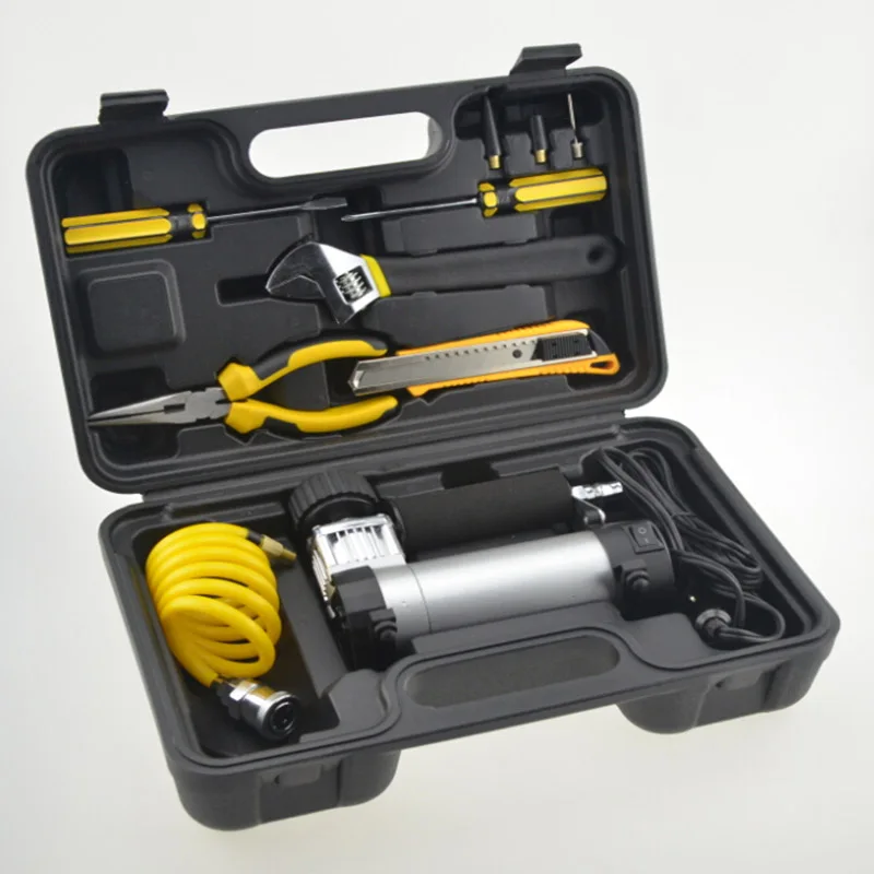 Auto Car Emergency Tool Kit Tool Box Air Pump Booster Cable Tow Rope with Flashing Warning