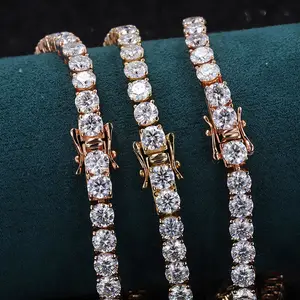925 Sterling Silver Jewelry 3mm Gold Plated Bling Diamond Vvs Moissanite Tennis Chain Bracelet