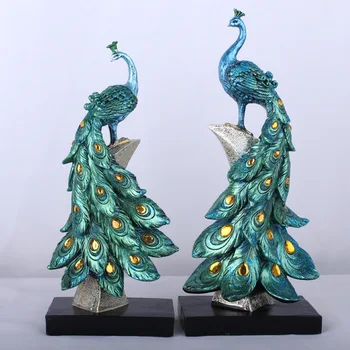 Resin statue crafts creative fashion gold-blue peacock ornaments wine cabinet living room home decoration gifts