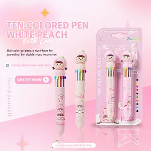 Best-Selling White Peach Cartoon Ten-Color Pen - 2PCS Kawaii Stationery for Kids & Students
