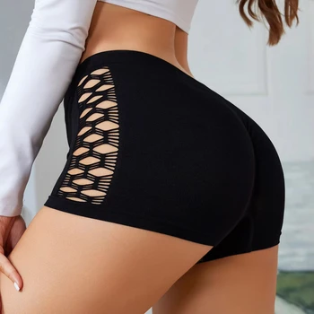 Good Quality Women Sports Shorts seamless Hollow Out Boxer Briefs Mid Rise Sexy skin friendly Breathable Women's Panties