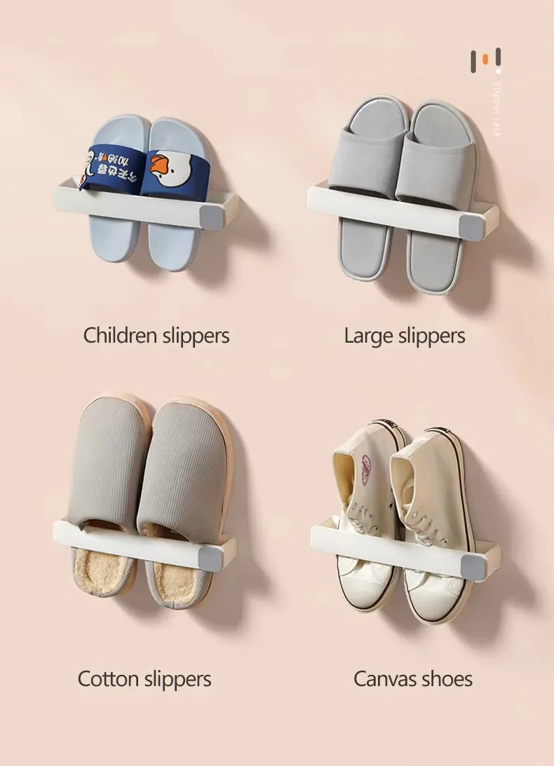 Wall Mounted Plastic Slippers Rack Rectangle Multifunction Bathroom Towel Shelf Hooks Injection Adhesive Bathroom Organizer supplier
