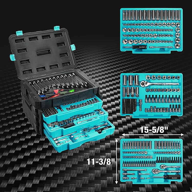 ソフビナル　セット DURATECH 497ピース機械工具セット ハンドツール 3段ツールボックス付き