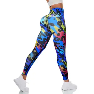 Women's High Waist High Stretch Butt Lifting Full Length Yoga Pants with  Multicolor Print for Yoga Sports and Fitness