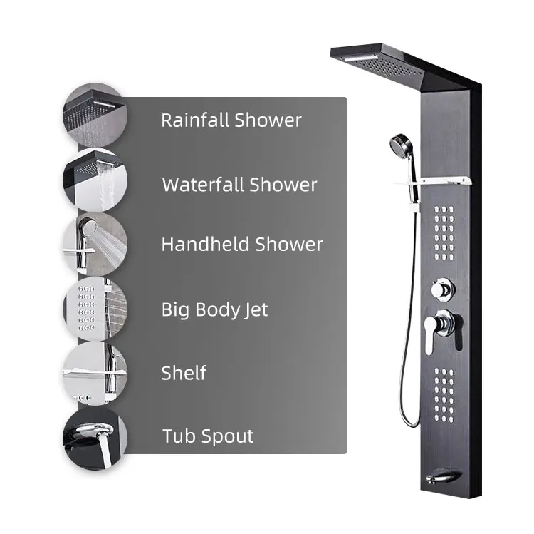 Rovate Shower Panel Stainless Steel Wall Mounted Led Waterfall System