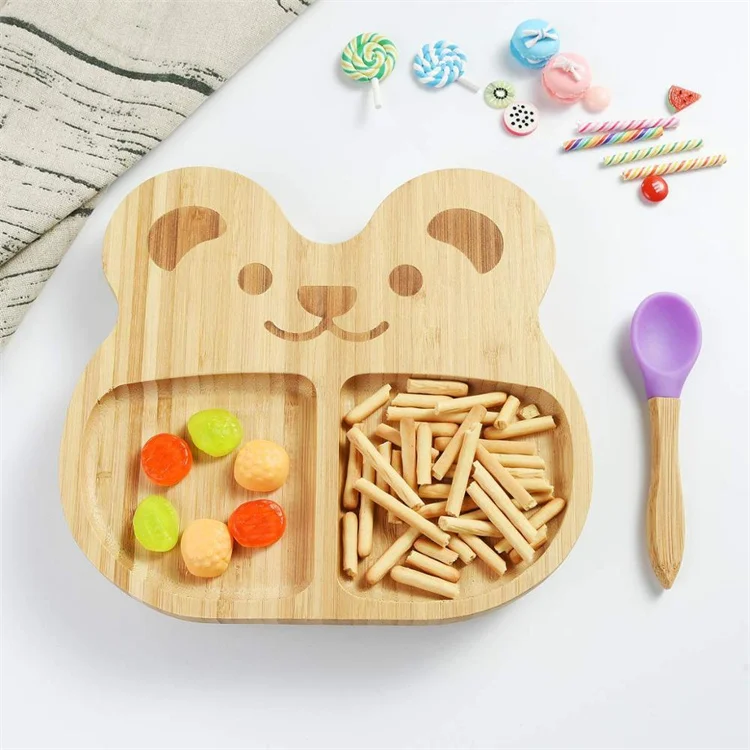 Amazon Top Seller 2023 Home Kindergarten Creative Bamboo Cartoon Children Food Tray Baby Dinner Plate