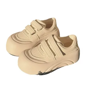 Women's Autumn Lace-up Casual Shoes Thick Bottom Height Increasing Solid Magic Sticker Ugly Big Head Small White Bread Style