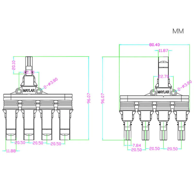 One In Four Solar Panel Connectors Male Female Parallel Branch Connectors ODM OEM 17